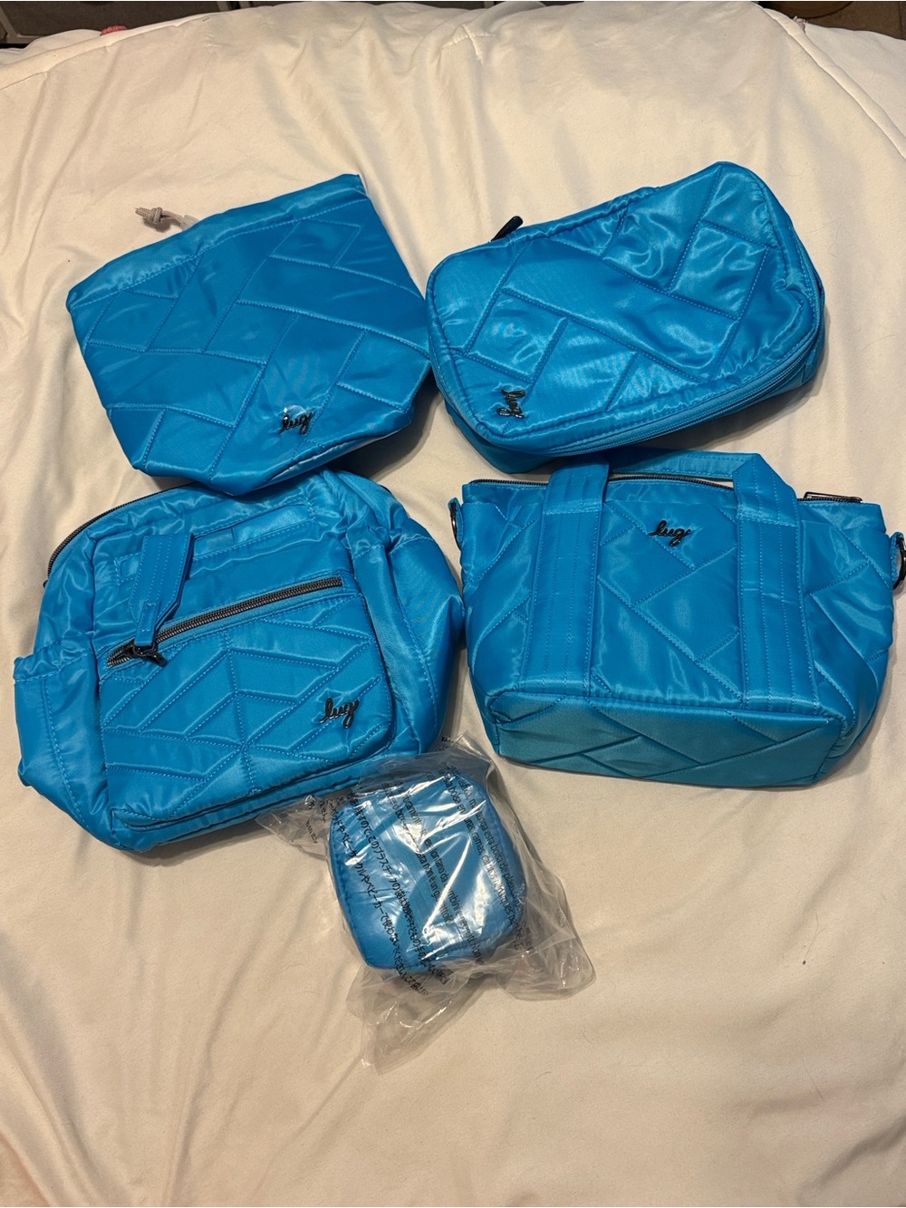 lug Quilted Cosmetic & Travel Pouch Set in Bright Turquoise